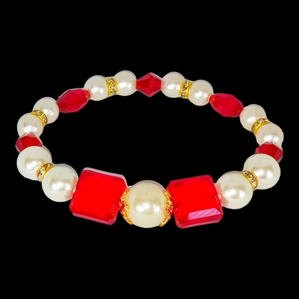 Pearl Red Gem Bracelet Mobwife Y2K Street Glam Luxe Bling Old Hollywood Dressy